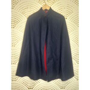 Vintage 60s Wool Cape Poncho Navy One Size Mod Boho Retro